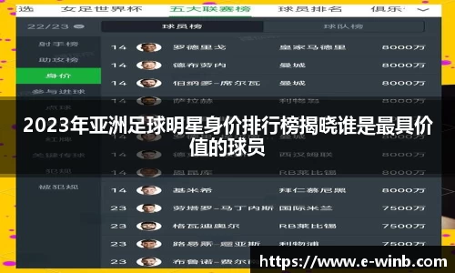 2023年亚洲足球明星身价排行榜揭晓谁是最具价值的球员